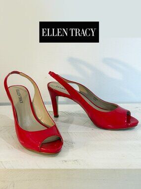 Ellen Tracy Vivian Slingback Heels – Red Patent Leather – Great Condition 6.5